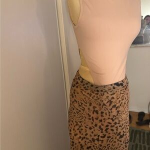 Abercrombie & Fitch nude Bodysuit with Leopard Print Skirt